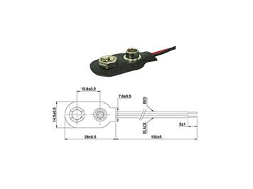 Batterieclip für 9V-Block-Batterie, 15 cm Kabellänge