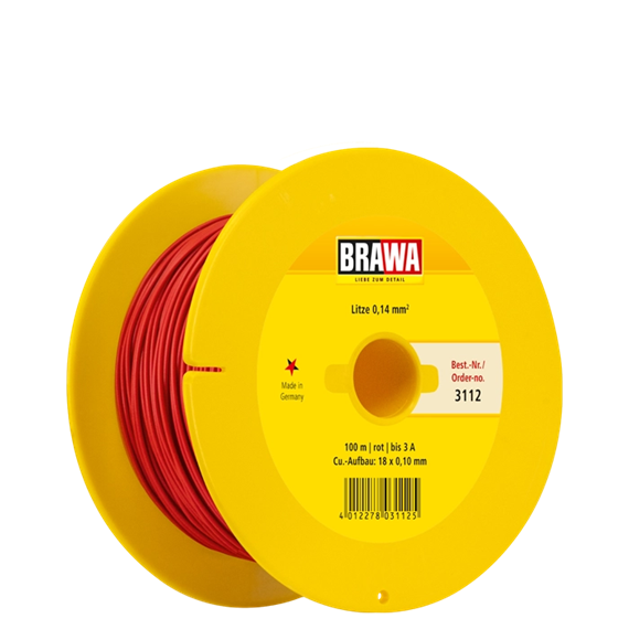 Brawa 3112 Litze 0,14qmm, 100m Spule rot