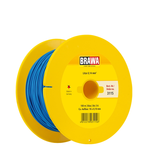 Brawa 3115 Litze 0,14 qmm, 100m Spule blau