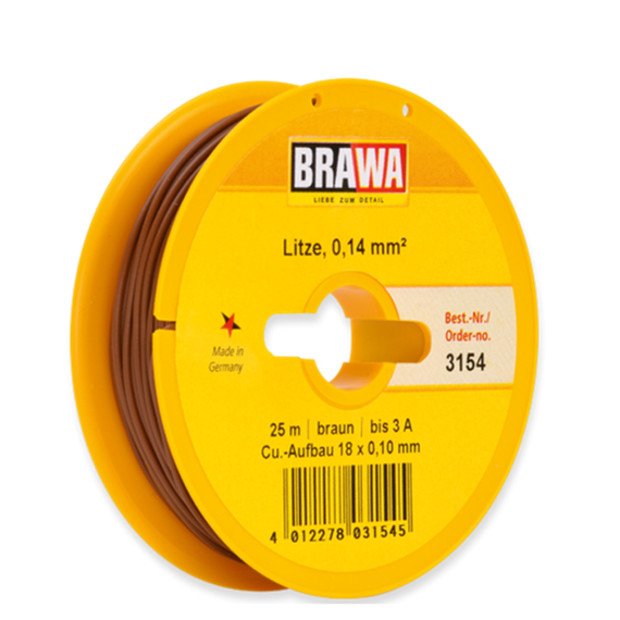 Brawa 3154 Litze 0,14mm braun, 25m