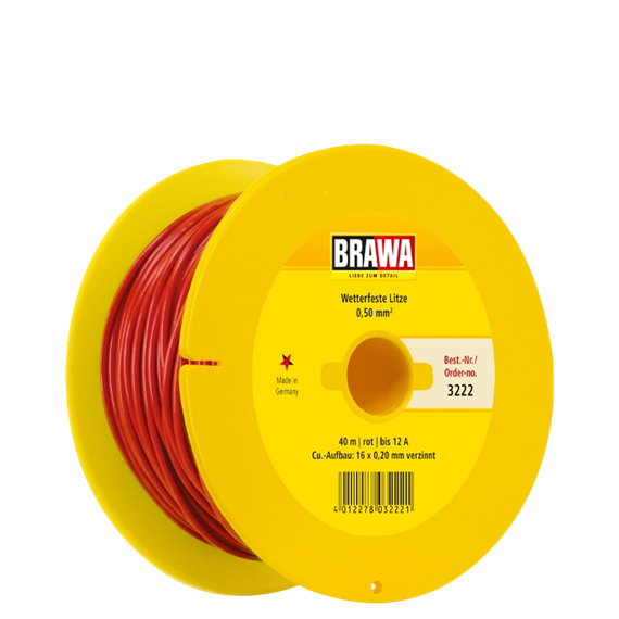 BRAWA 3222 Wetterfeste Litze, 0,50 mm², rot, 40 m