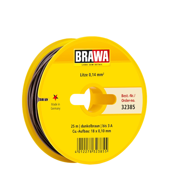 BRAWA 32385 Schaltlitze 0,14 mm2, 25 m Spule, DUNKELBRAUN