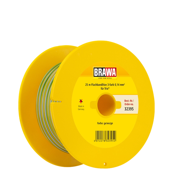 Brawa 32395 Flachbandlitze 3 - farben gelb/weiss/grün, 0,14 qmm, 25 m