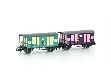 Hobbytrain H24207 RM 2 gedeckte Güterwagen, grün und violett, Ep. V - N (1:160)