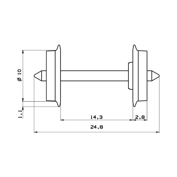 Roco 40177 Roco DC-Radsatz, 10mm, Spitz-Achslänge 24,8mm, 2 Stück - H0 (1:87)