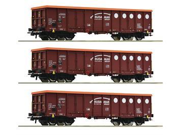 Roco 6600087 3-tlg. Set: Offene Güterwagen, Budamar - H0 (1:87)