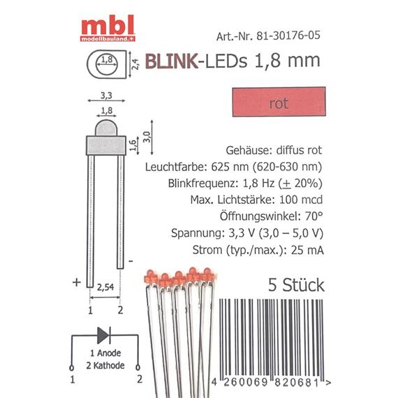 Tams 81-30176-05 Blink-LEDs 1,8 mm, rot, diffus farbig, 5 Stück