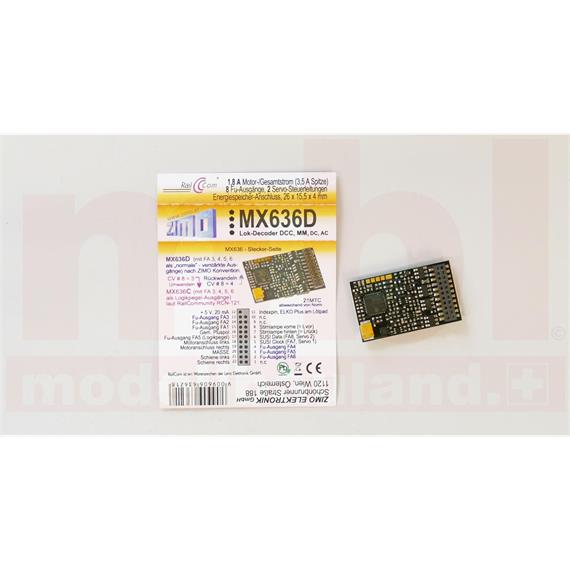 ZIMO MX636D Decoder 21mtc mit Energiesp.-Ansch. (16V) - 26 x 15,5 x 3,5 mm - 1,8 A