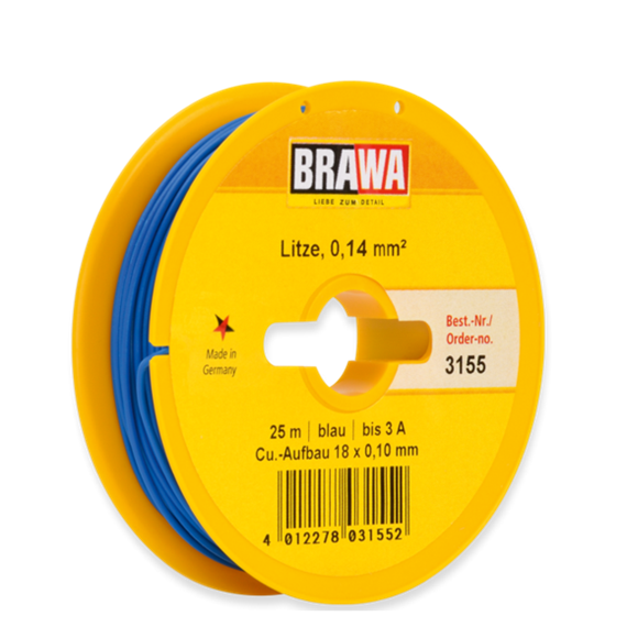 Brawa 3155 Litze 0,14mm blau, 25m