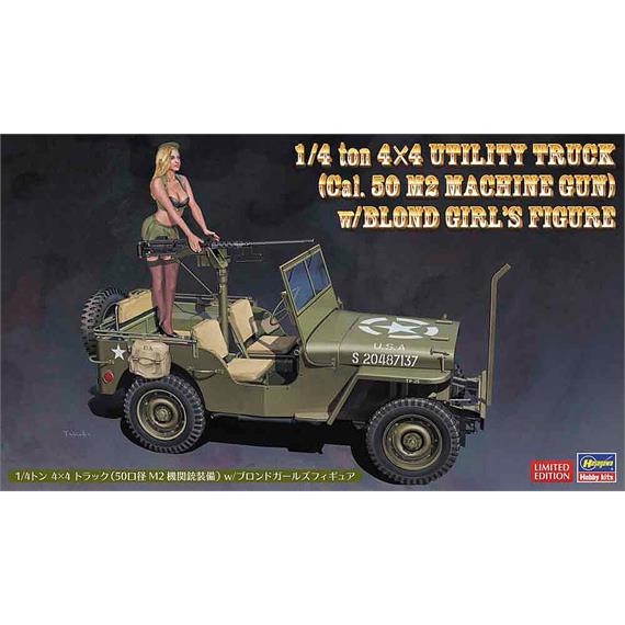 Hasegawa 652283 4x4 Truck mit M2 Maschinengewehr und blonder Frau - Massstab 1:24