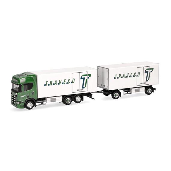 Herpa 317788 CR 20 HD Kühlkoffer-Hängerzug Traveco (CH) - H0 (1:87)