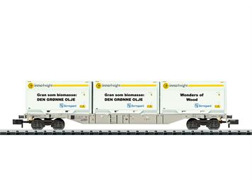 Minitrix 18408 vierachsiger Container-Tragwagen Bauart Sgnss der AAE vermietet an Rush, N