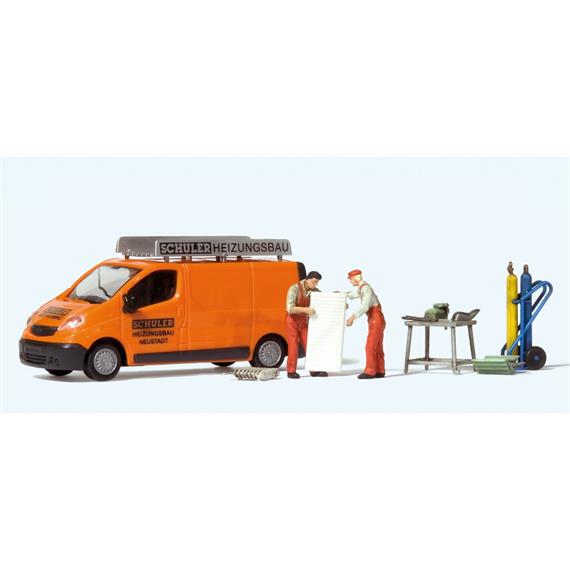 Preiser 33259 Opel Vivaro "Schuler Heizungsbau", 2 Monteure