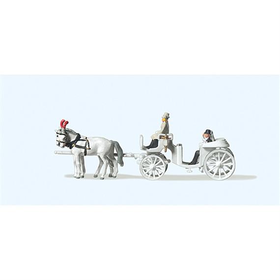 Preiser 79479 Hochzeitskutsche offen mit Pferden - N (1:160)