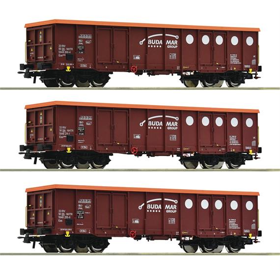 Roco 6600087 3-tlg. Set: Offene Güterwagen, Budamar - H0 (1:87)