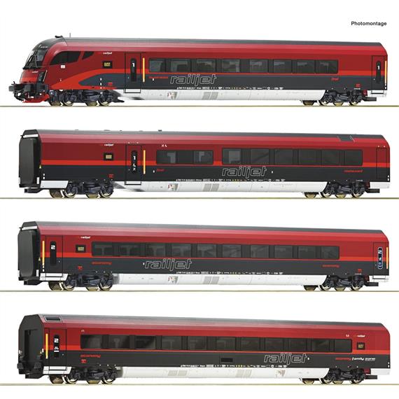 Roco 74038 4-tlg. Set: Railjet, ÖBB, DC 2L, digital DCC, LED-Licht schaltbar - H0 (1:87)