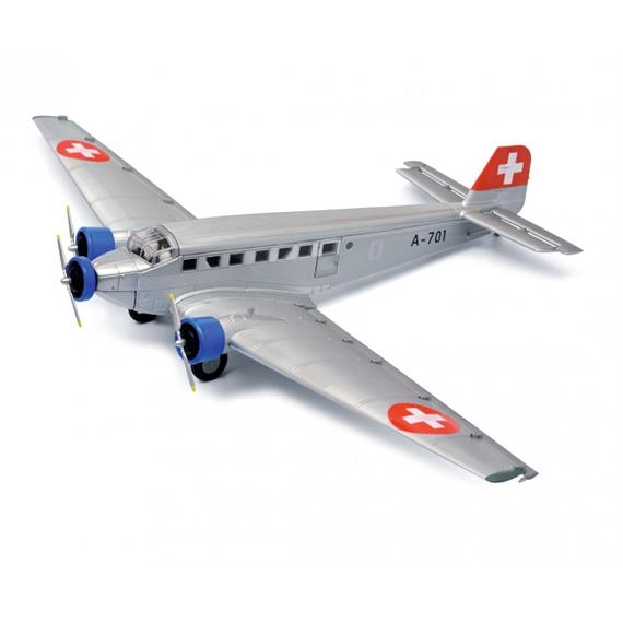 Schuco 403551901 Junkers Ju 52/3m „Tante Ju“ der Schweizer Luftwaffe, silber, 1:72