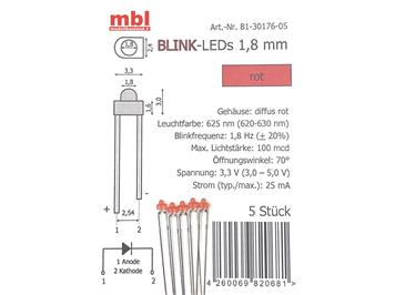 Tams 81-30176-05 Blink-LEDs 1,8 mm, rot, diffus farbig, 5 Stück