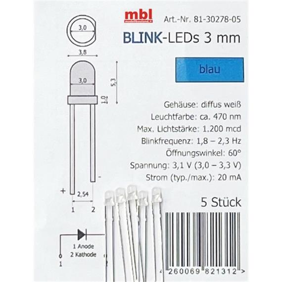 Tams 81-30278-05 Blink-LEDs 3 mm, blau, 5 Stück