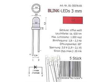 Tams 81-30278-05 Blink-LEDs 3 mm, rot, 5 Stück