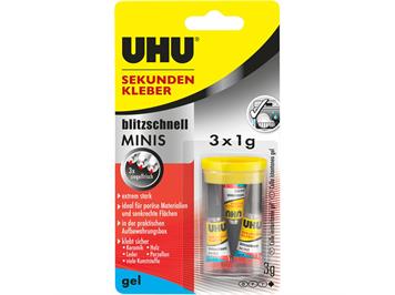 UHU 33155 Sekundenkleber MINIS Gel, 3 x 1 g