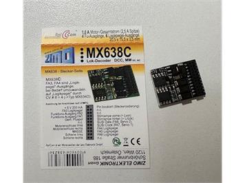 ZIMO MX638C H0 Decoder, 1,0 A, 4 Fu-Ausgänge, 6 Logikpegel-Ausgänge, 21pol. mtc