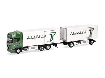 Herpa 317788 CR 20 HD Kühlkoffer-Hängerzug Traveco (CH) - H0 (1:87)