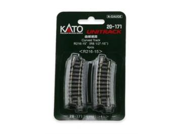 Kato 20-171 Gleis gebogen R 216-15°, 4 Stück - N (1:160)