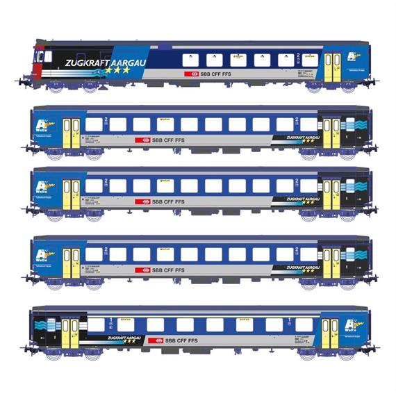 PIKO 96619 SBB Set 5-tlg RE ZUGKRAFT AARGAU, 1x BDt,1x A, 3x B mit IB, Ep. V AC - H0 1:87