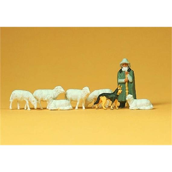 Preiser 14160 Schäfer mit Hund und Schafen - H0 (1:87)