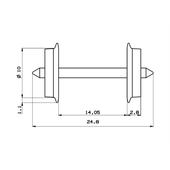 Roco 40178 AC-Radsatz, 10mm, Spitz-Achslänge 24,8mm, 2 Stück - H0 (1:87)