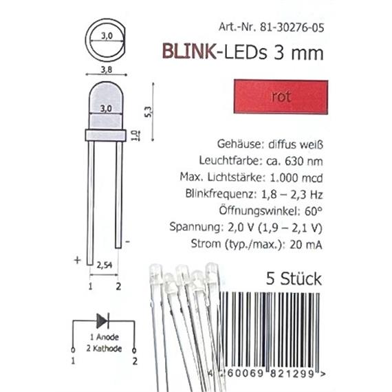 Tams 81-30278-05 Blink-LEDs 3 mm, rot, 5 Stück