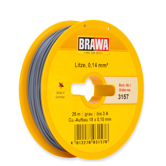 Brawa 3157 Litze 0,14mm grau, 25m