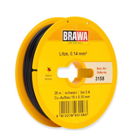 Brawa 3158 Litze 0,14mm schwarz, 25m