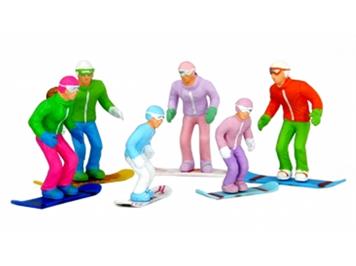 Jägerndorfer 54300 6 sitzende Winterfiguren mit Snowboards - Massstab 1:32