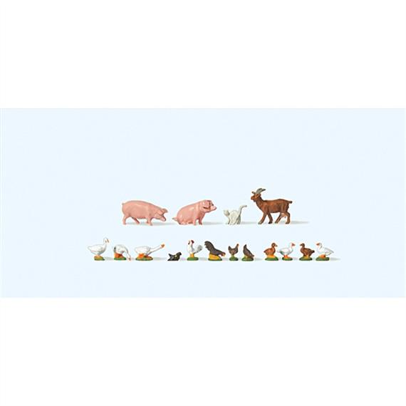 Preiser 79093 Kleintierset: Schweine, Ziegen, Gänse und Hühner - N (1:160)