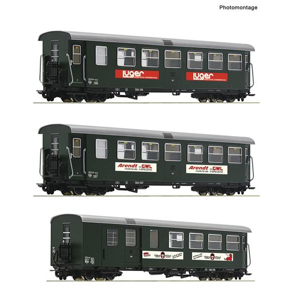 Roco 34034 3-tlg. Set: Schmalspur-Personenwagen, ÖBB - H0e