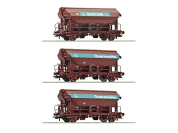 Roco 77052 3-tlg. Set: Schwenkdachwagen, DB, „Quarzwerke“ - H0 (1:87)