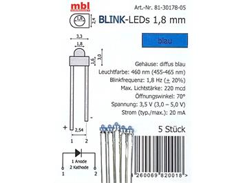 Tams 81-30178-05 Blink-LEDs 1,8 mm, blau, diffus farbig, 5 Stück