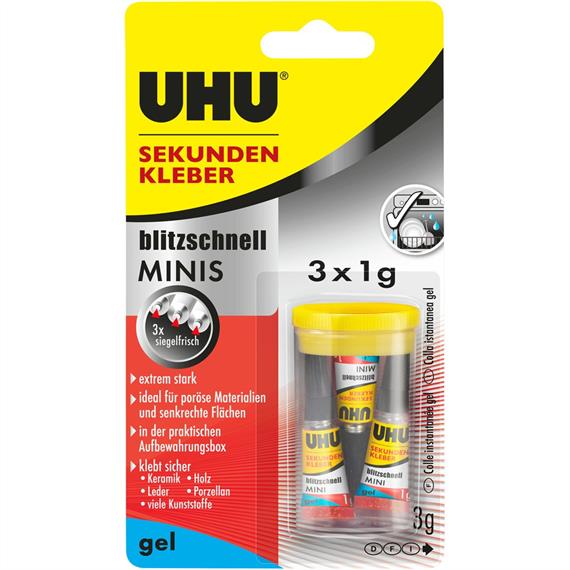 UHU 33155 Sekundenkleber MINIS Gel, 3 x 1 g