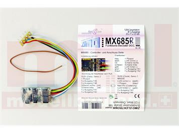 ZIMO MX685R Funktionsdecoder, 8 FU-Ausgänge an Litzen mit 8pol. Stecker